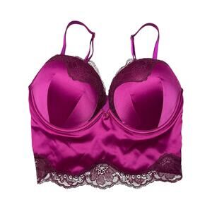Victoria's Secret Bombshell Adds-2-Cup Raspberry Cooler Satin Corset Bra Top 34C